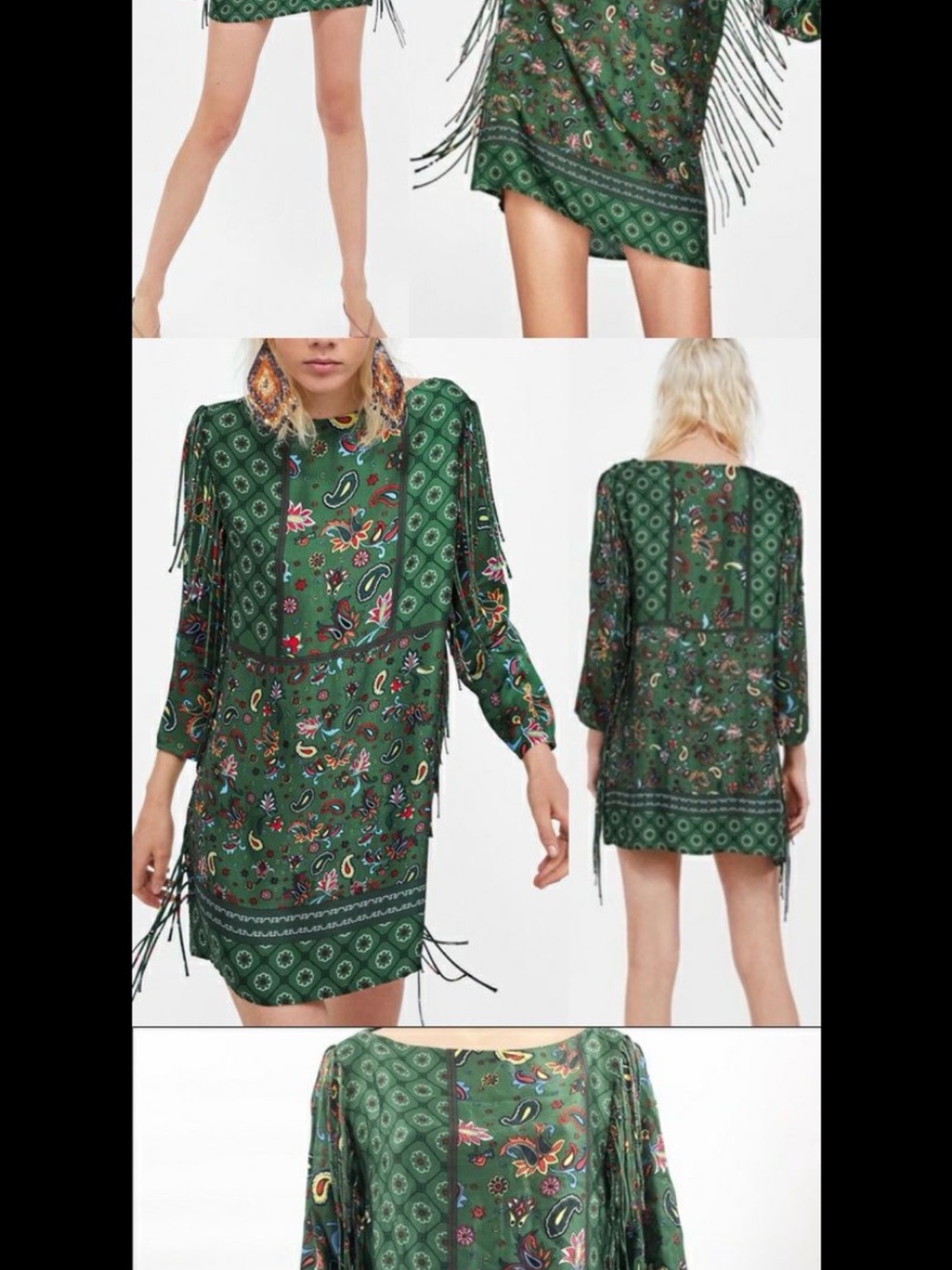 Zara Green Paisley Multicolor Fringe Dress